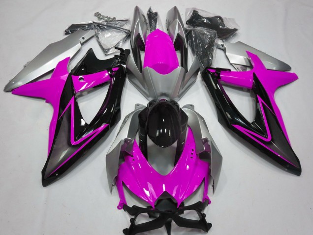Preisgünstige Suzuki GSXR 600 / GSXR 750 Motorrad Verkleidung 2008-2010 - Silber Rosa Glanzendes Schwarz