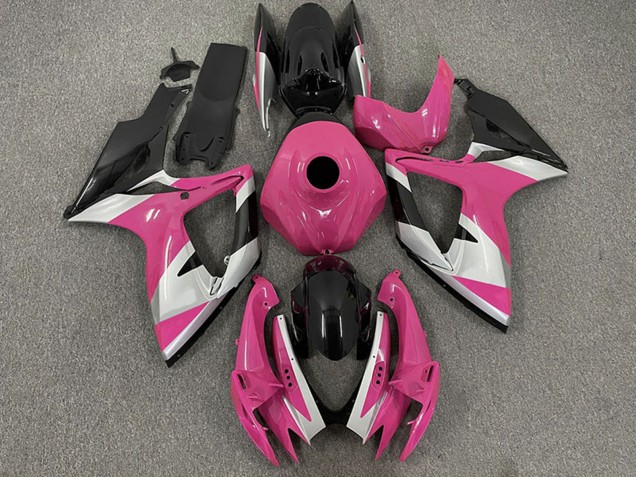 Preisgünstige Suzuki GSXR 600 / GSXR 750 Motorrad Verkleidung 2006-2007 - Rosa Silber Glanzendes Schwarz