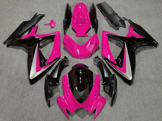 Preisgünstige Suzuki GSXR 600 / GSXR 750 Motorrad Verkleidung 2006-2007 - Rosa Silber Glanzendes Schwarz OEM Stil