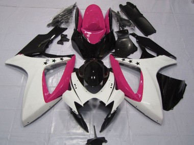 Preisgünstige Suzuki GSXR 600 / GSXR 750 Motorrad Verkleidung 2006-2007 - Rosa Weiss Glanzendes Schwarz Stern