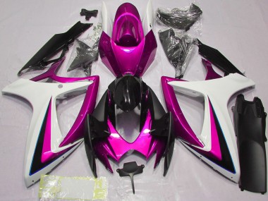 Preisgünstige Suzuki GSXR 600 / GSXR 750 Motorrad Verkleidung 2006-2007 - Weiss Rosa Glanzendes Schwarz