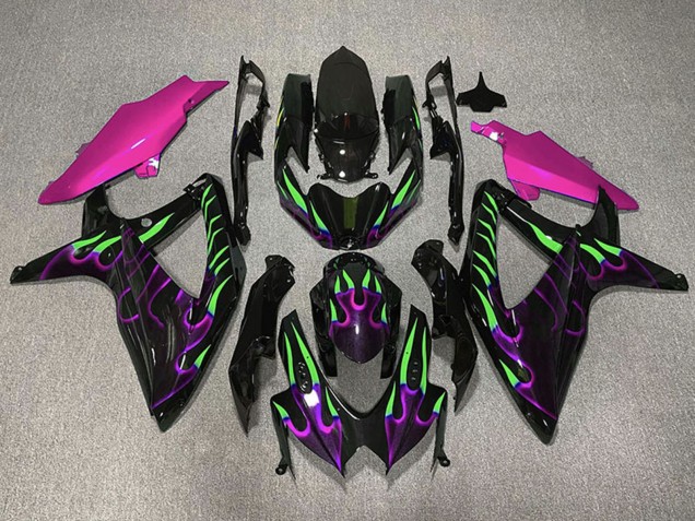 Preisgünstige Suzuki GSXR 600 / GSXR 750 Motorrad Verkleidung 2008-2010 - Glanzendes Schwarz Rosa Lila Grun Flamme