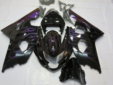 Preisgünstige Suzuki GSXR 600 / GSXR 750 Motorrad Verkleidung 2004-2005 - Glanzendes Schwarz Lila Flamme
