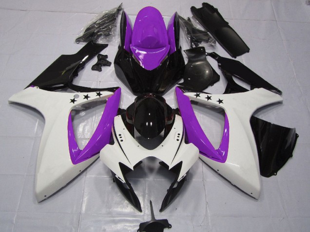 Preisgünstige Suzuki GSXR 600 / GSXR 750 Motorrad Verkleidung 2006-2007 - Lila Weiss Glanzendes Schwarz Stern