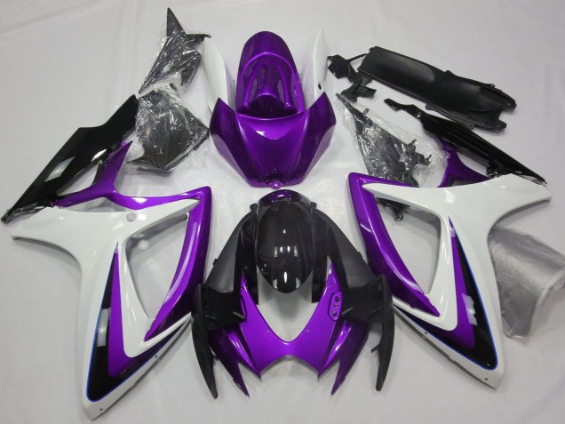 Preisgünstige Suzuki GSXR 600 / GSXR 750 Motorrad Verkleidung 2006-2007 - Lila Weiss Glanzendes Schwarz