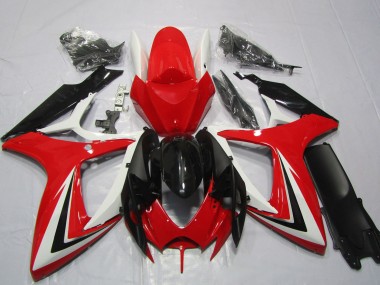 Preisgünstige Suzuki GSXR 600 / GSXR 750 Motorrad Verkleidung 2006-2007 - Weiss Rot Glanzendes Schwarz Streifen