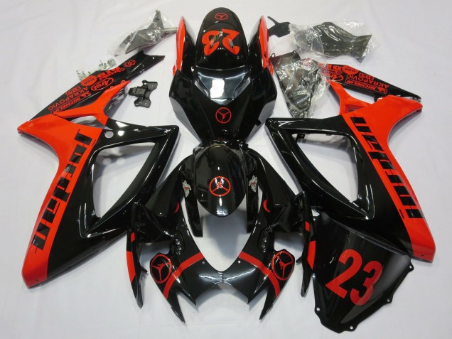 Preisgünstige Suzuki GSXR 600 / GSXR 750 Motorrad Verkleidung 2006-2007 - Rot Glanzendes Schwarz Jordan 23