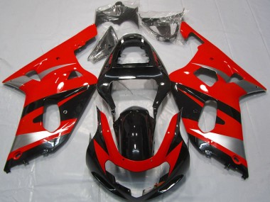 Preisgünstige Suzuki GSXR 600 / GSXR 750 Motorrad Verkleidung 2001-2003 - Rot Silber Glanzendes Schwarz OEM Stil
