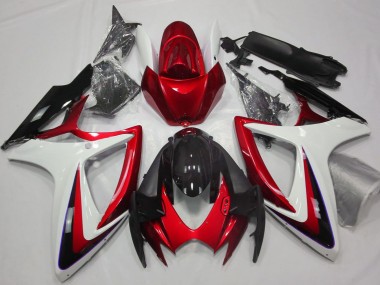 Preisgünstige Suzuki GSXR 600 / GSXR 750 Motorrad Verkleidung 2006-2007 - Weiss Rot Glanzendes Schwarz