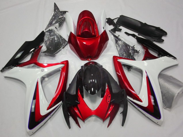 Preisgünstige Suzuki GSXR 600 / GSXR 750 Motorrad Verkleidung 2006-2007 - Weiss Rot Glanzendes Schwarz