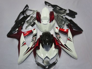 Preisgünstige Suzuki GSXR 600 / GSXR 750 Motorrad Verkleidung 2008-2010 - Weiss Rot Glanzendes Schwarz