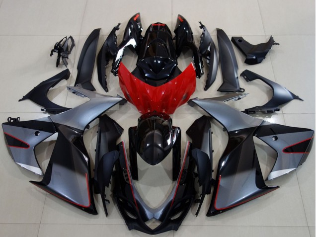 Preisgünstige Suzuki GSXR 600 / GSXR 750 Motorrad Verkleidung 2011-2024 - Grau Rot Glanzendes Schwarz