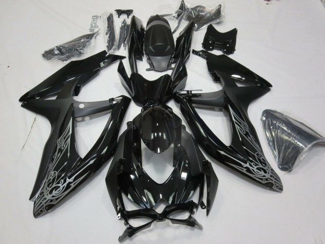 Preisgünstige Suzuki GSXR 600 / GSXR 750 Motorrad Verkleidung 2008-2010 - Glanzendes Schwarz Silber