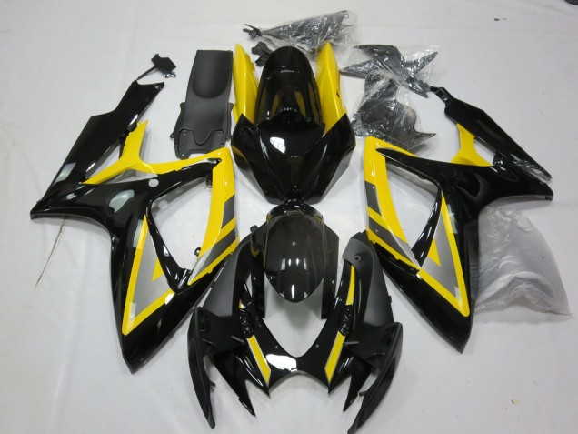 Preisgünstige Suzuki GSXR 600 / GSXR 750 Motorrad Verkleidung 2006-2007 - Gelb Silber Glanzendes Schwarz