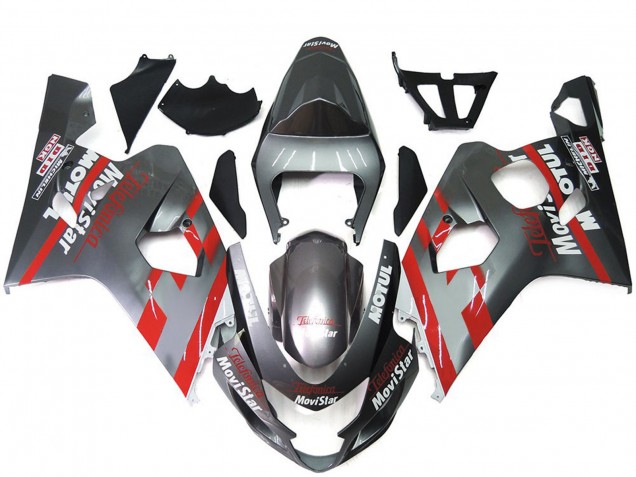 Preisgünstige Suzuki GSXR 600 / GSXR 750 Motorrad Verkleidung 2004-2005 - Silber Rot MoviStar