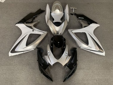 Preisgünstige Suzuki GSXR 600 / GSXR 750 Motorrad Verkleidung 2006-2007 - Silber Weiss Glanzendes Schwarz OEM Stil