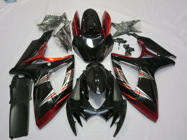 Preisgünstige Suzuki GSXR 600 / GSXR 750 Motorrad Verkleidung 2006-2007 - Rot Glanzendes Schwarz