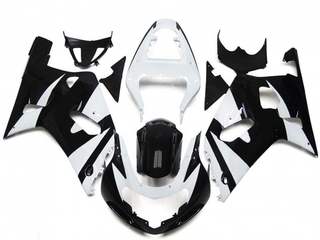 Preisgünstige Suzuki GSXR 600 / GSXR 750 Motorrad Verkleidung 2001-2003 - Weiss Glanzendes Schwarz OEM Stil
