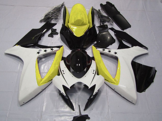 Preisgünstige Suzuki GSXR 600 / GSXR 750 Motorrad Verkleidung 2006-2007 - Gelb Weiss Glanzendes Schwarz Stern
