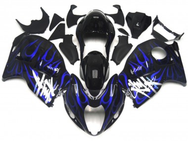 Preisgünstige Suzuki GSXR 1300 Motorrad Verkleidung 1996-2007 - Glanzendes Schwarz mit Dunkel Blau Flamme