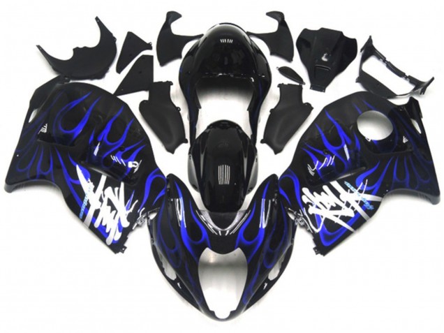 Preisgünstige Suzuki GSXR 1300 Motorrad Verkleidung 1996-2007 - Glanzendes Schwarz mit Dunkel Blau Flamme
