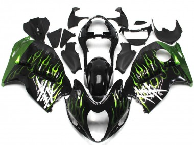 Preisgünstige Suzuki GSXR 1300 Motorrad Verkleidung 1996-2007 - Glanzendes Schwarz mit Dunkel Grun Flamme