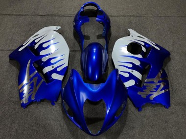 Preisgünstige Suzuki GSXR 1300 Motorrad Verkleidung 1996-2007 - Weiss Blau Flamme