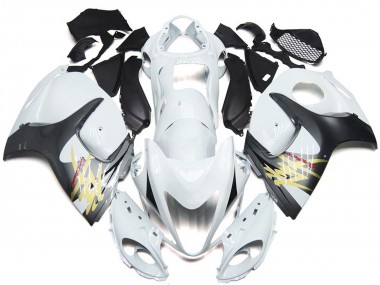 Preisgünstige Suzuki GSXR 1300 Motorrad Verkleidung 2008-2020 - Glanzendes Weiss mit Silber Stil
