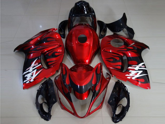 Preisgünstige Suzuki GSXR 1300 Motorrad Verkleidung 2008-2020 - Rot Schwarz Flamme