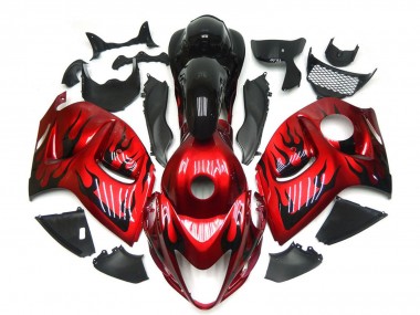 Preisgünstige Suzuki GSXR 1300 Motorrad Verkleidung 2008-2020 - Rot mit Schwarz Flamme