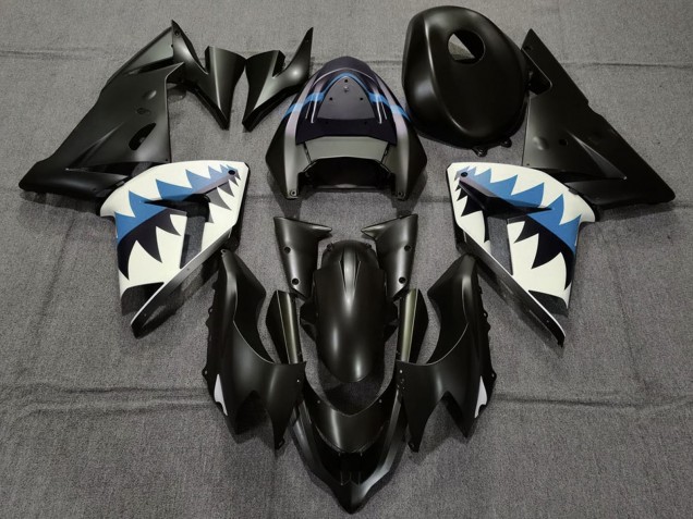 Preisgünstige Kawasaki ZX10R Motorrad Verkleidung 2004-2005 - Matt Schwarz und Hellblau Hai