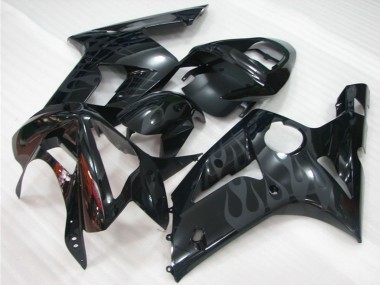 Preisgünstige Kawasaki ZX6R Motorrad Verkleidung 2003-2004 - Glanzendes Schwarz Grau Flamme