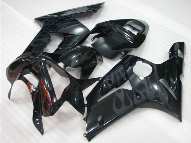 Preisgünstige Kawasaki ZX6R Motorrad Verkleidung 2003-2004 - Glanzendes Schwarz Grau Flamme