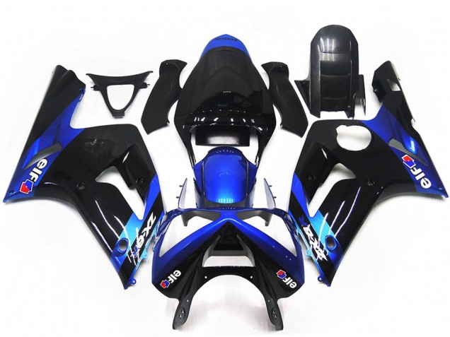 Preisgünstige Kawasaki ZX6R Motorrad Verkleidung 2003-2004 - Blau Glanzendes Schwarz Elf