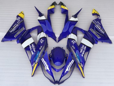 Preisgünstige Kawasaki ZX6R Motorrad Verkleidung 2013-2018 - Blau Weiss Gelb Trick Star Bridgestone
