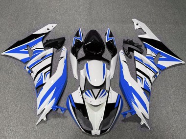 Preisgünstige Kawasaki ZX6R Motorrad Verkleidung 2009-2012 - Weiss Blau Schwarz Zag