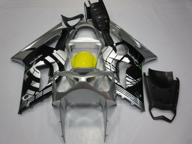 Preisgünstige Kawasaki ZX6R Motorrad Verkleidung 2003-2004 - Silber Gelb Glanzendes Schwarz