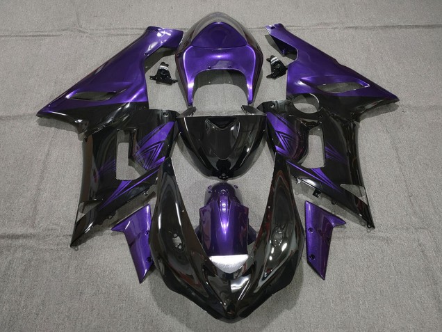 Preisgünstige Kawasaki ZX6R Motorrad Verkleidung 2005-2006 - Lila Glanzendes Schwarz