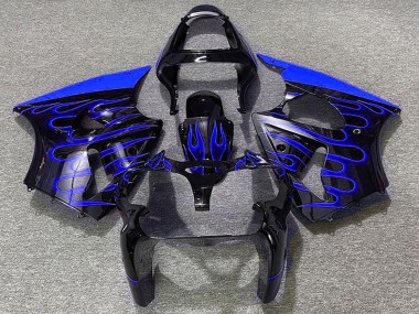 Preisgünstige Kawasaki ZX6R Motorrad Verkleidung 2000-2002 - Glanzendes Schwarz Blau Flamme