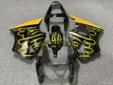 Preisgünstige Kawasaki ZX6R Motorrad Verkleidung 2000-2002 - Glanzendes Schwarz Gelb Flamme