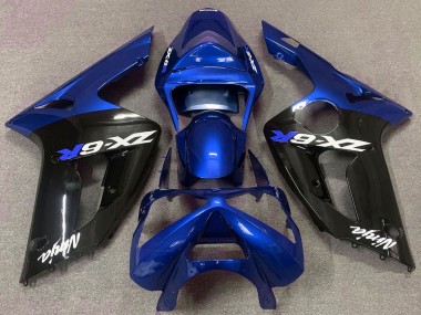 Preisgünstige Kawasaki ZX6R Motorrad Verkleidung 2003-2004 - Blau Glanzendes Schwarz