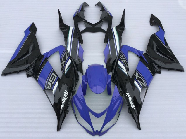 Preisgünstige Kawasaki ZX6R Motorrad Verkleidung 2013-2018 - Blau Schwarz Weiss