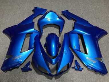 Preisgünstige Kawasaki ZX6R Motorrad Verkleidung 2007-2008 - Glanzendes Blau Chrome Logo