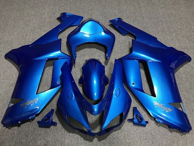 Preisgünstige Kawasaki ZX6R Motorrad Verkleidung 2007-2008 - Glanzendes Blau Chrome Logo