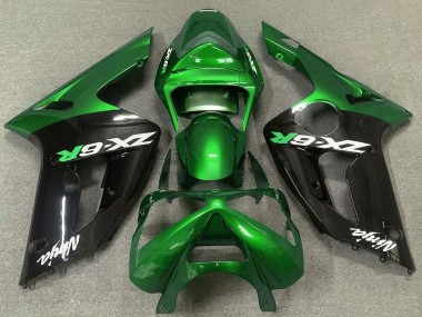 Preisgünstige Kawasaki ZX6R Motorrad Verkleidung 2003-2004 - Grun Glanzendes Schwarz