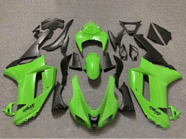 Preisgünstige Kawasaki ZX6R Motorrad Verkleidung 2007-2008 - Glanzendes Grun und Matt Schwarz