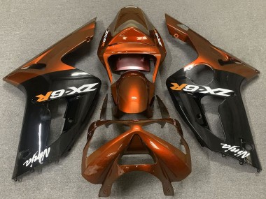 Preisgünstige Kawasaki ZX6R Motorrad Verkleidung 2003-2004 - Orange Glanzendes Schwarz