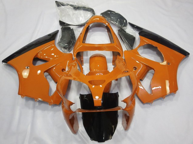 Preisgünstige Kawasaki ZX6R Motorrad Verkleidung 2000-2002 - Orange Glanzendes Schwarz