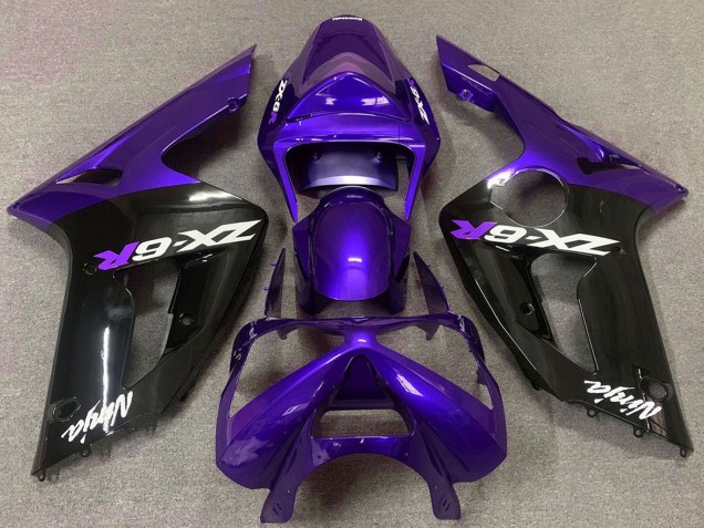 Preisgünstige Kawasaki ZX6R Motorrad Verkleidung 2003-2004 - Lila Glanzendes Schwarz