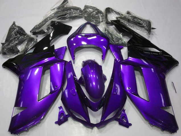 Preisgünstige Kawasaki ZX6R Motorrad Verkleidung 2007-2008 - Glanzendes Lila Schwarz